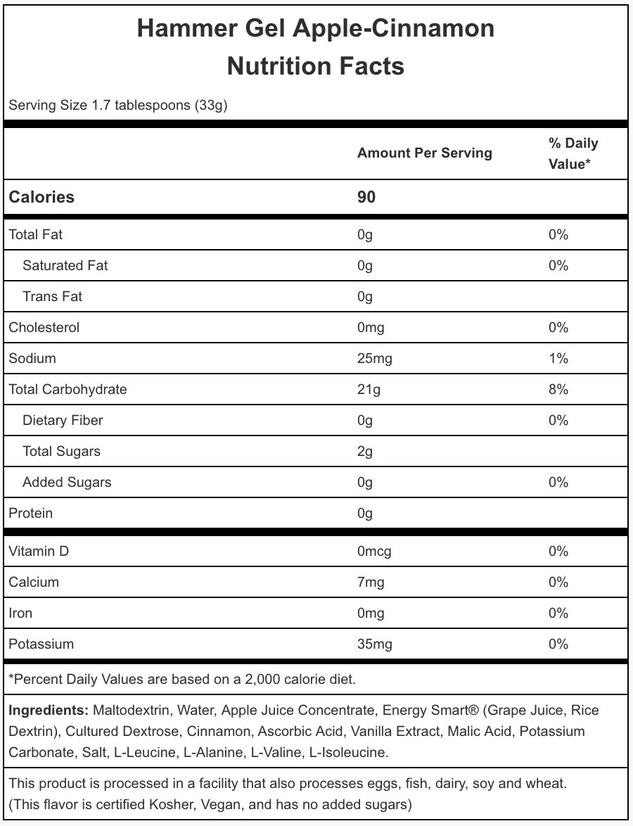 Gel Energético HAMMER NUTRITION Sabor Manzana Canela / Consumo óptimo durante el entrenamiento